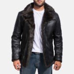 Furcliff Black Leather Coat