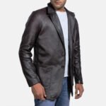 Wine Black Leather Blazer - Image 4