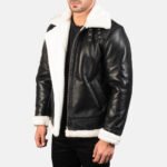 Francis B-3 Black & White Leather Bomber Jacket - Image 3