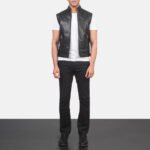 Roland Black Leather Biker Vest - Image 2