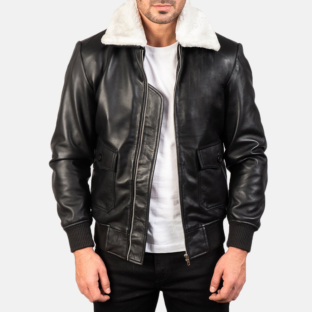 USM_8023-4-1578573850733.jpg Airin G-1 Black & White Leather Bomber Jacket - Image 1
