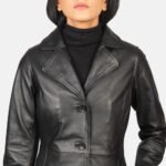 Hooded Leather Bomber Jacket - Image 2