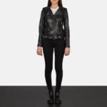 Alison Black Leather Biker Jacket - Image 2