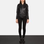 Bliss Black Leather Bomber Jacket - Image 2