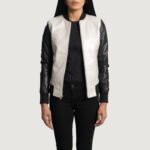 Cole Silver Leather Bomber Jacket - Image 7