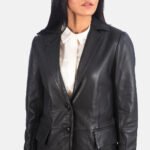 Marilyn Black Leather Blazer - Image 4