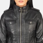 Roslyn Black Hooded Leather Bomber Jacket - Image 7