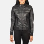 Zenna Black Leather Bomber Jacket - Image 2