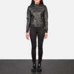 Zenna Black Leather Bomber Jacket - Image 6